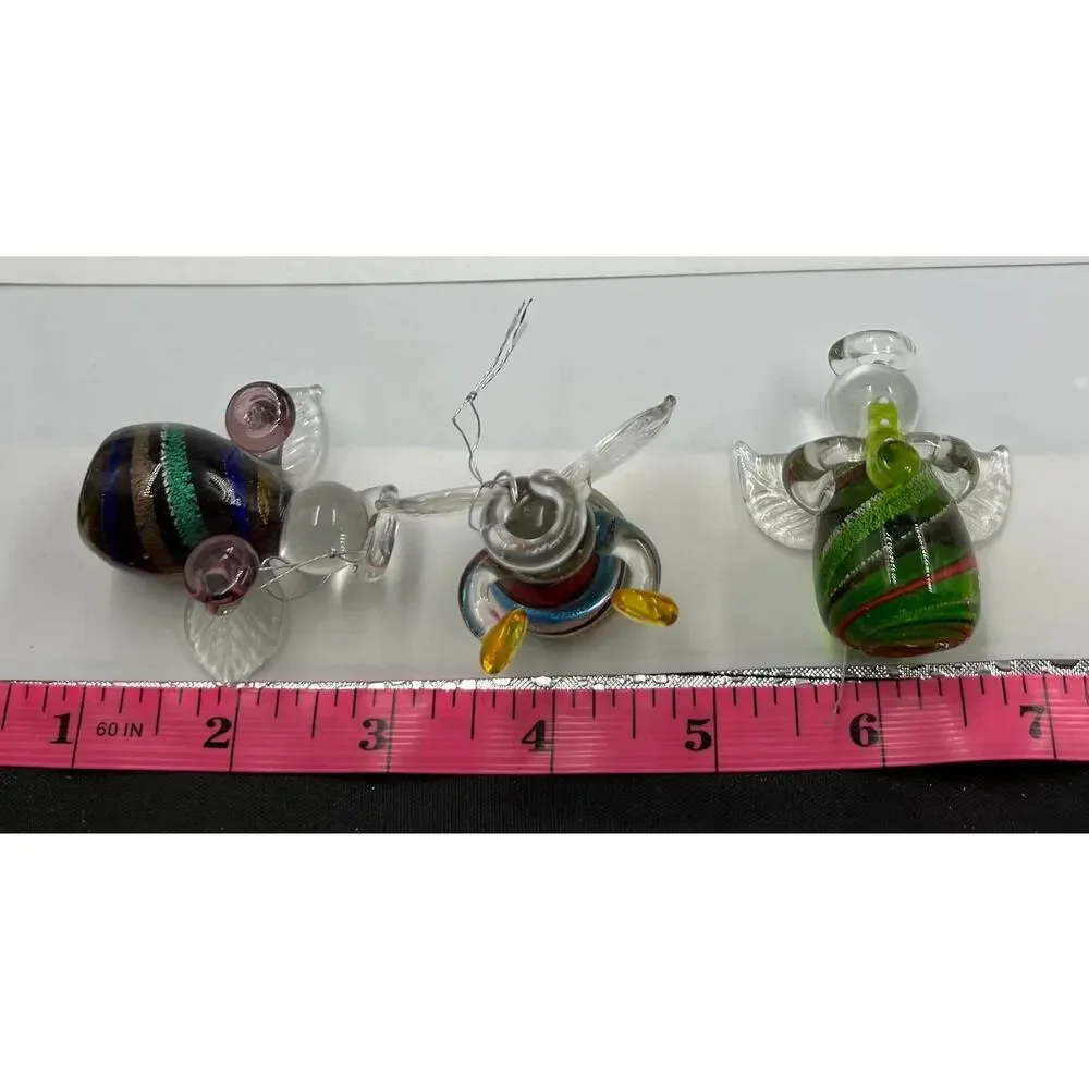 Vintage Hand Blown Mini Instrumental Angel Colorful‎ Figurines Ornaments 3 Piece